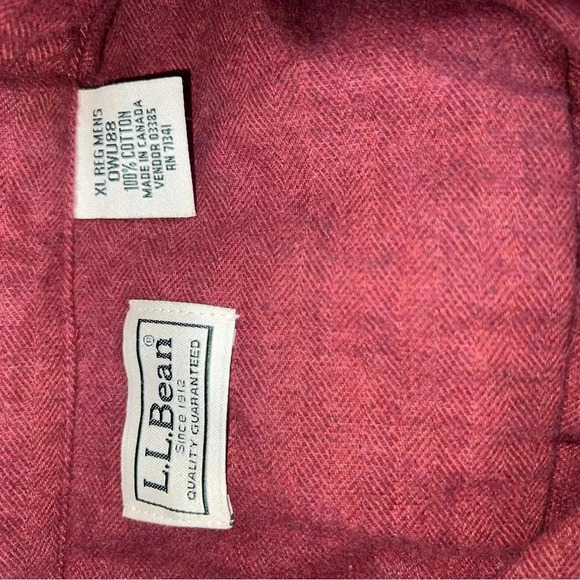 L.L. Bean men’s maroon flannel button shown shirt sz XL Made in Canada - Picture 3 of 3